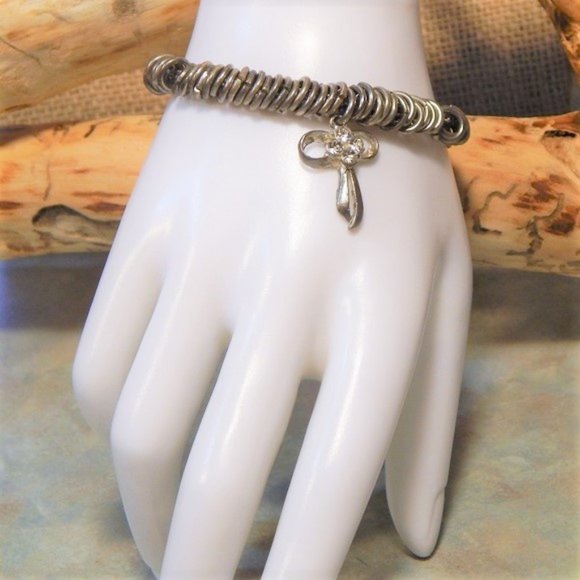 BoHo  Chain Ring Ball Bead Cross Bracelet - Picture 3 of 7